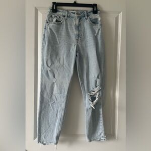 Abercrombie & Fitch Curve Love High Rise Mom Jeans Ripped Light Wash